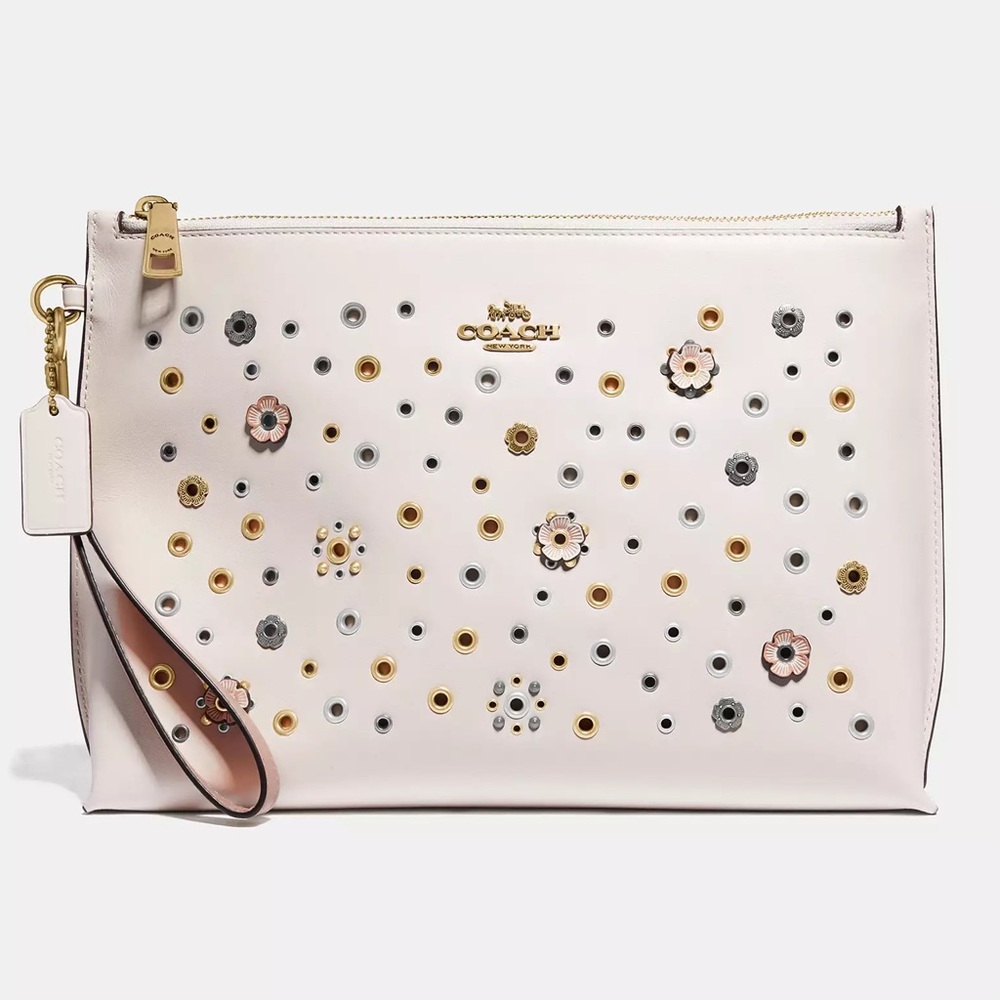 Coach Charlie Tea Rose Clutch with Scattered Rivets